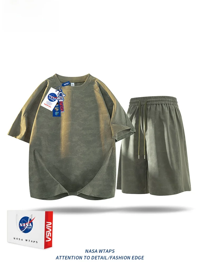 

Летний комплект WTAPS: футболка и шорты из ледяного шелка, мужской, свободный крой, модный спортивный стиль, 100% полиэстер