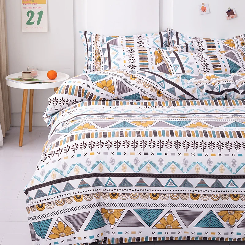 Boho Geometric Duvet Cover Queen Size - 3 Piece Farmhouse Aztec Stripe Pattern Print Microfiber Comforter Cover Soft Bedding Set