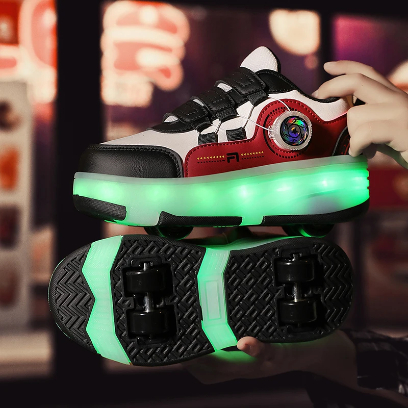 New LED Light up Roller Skates Kids Unisex Rechargeable Dual Wheel Detachable Teenager Entertainment Casual Inline Skates 29-38