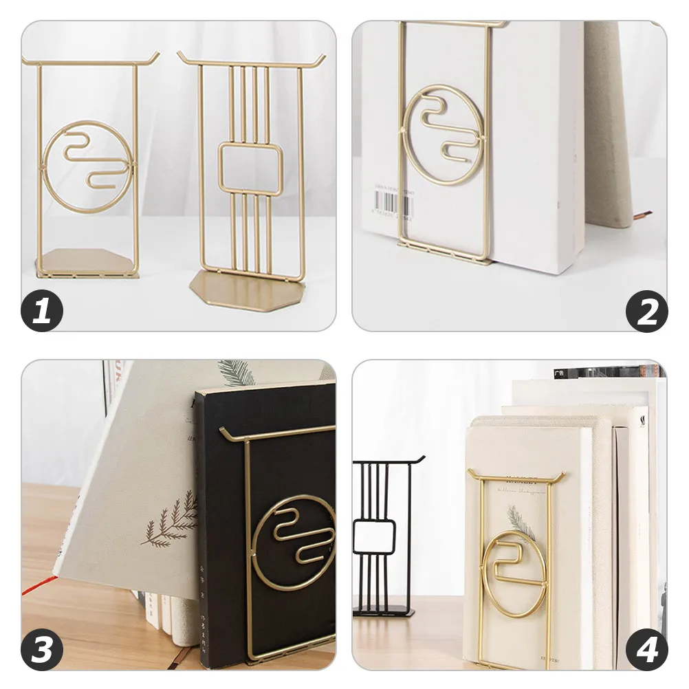 2Pcs Crafted Metal Bookend Rust Free Heavy Duty Book Holder for Bookshelf Desktop Organization Decorative Book Accessory