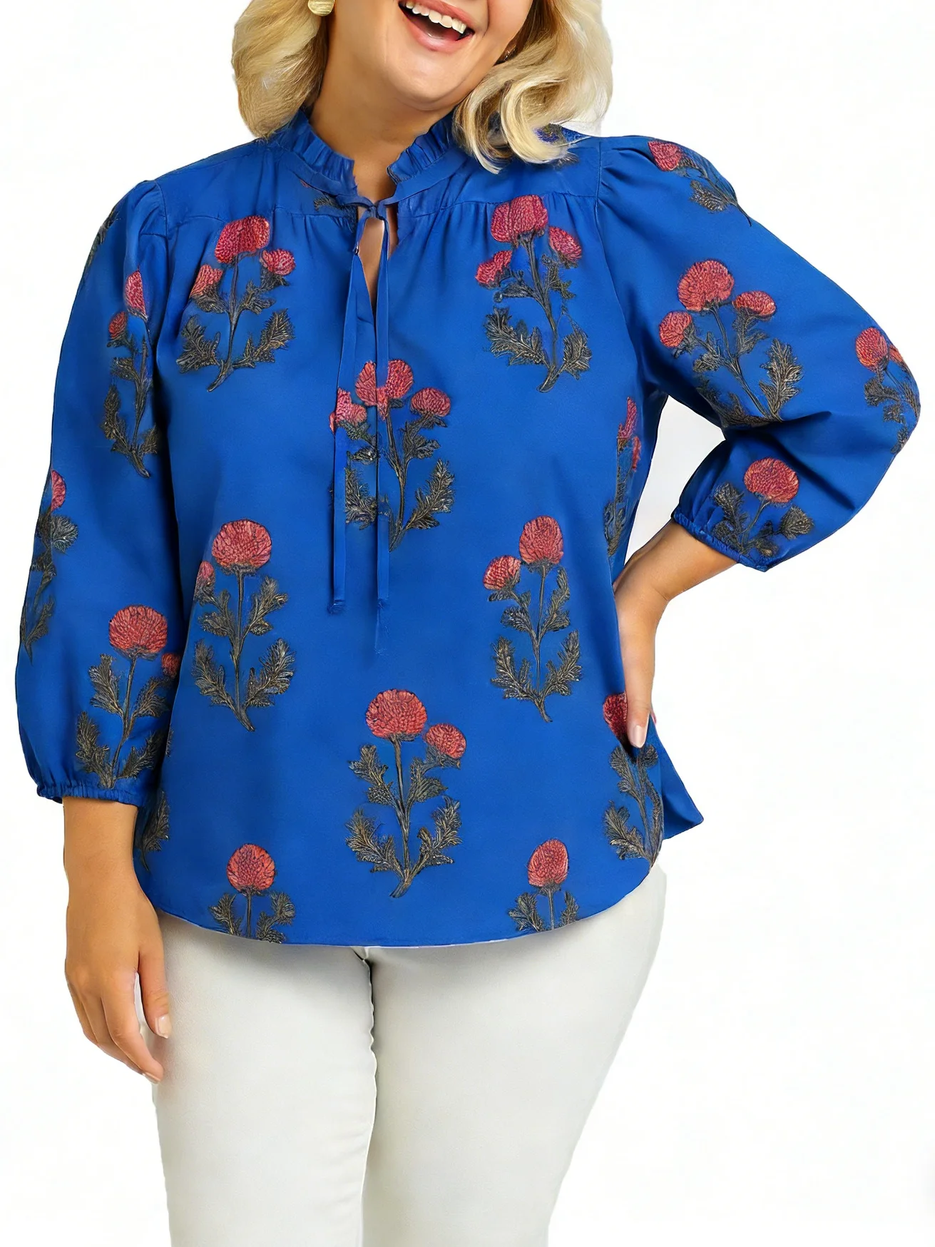 

Женская блузка с длинными рукавами и рюшами, рубашка-бэбидолл с цветочным узором в богемном стиле, рубашка с V-образным вырезом, подходит для ношения на улице.