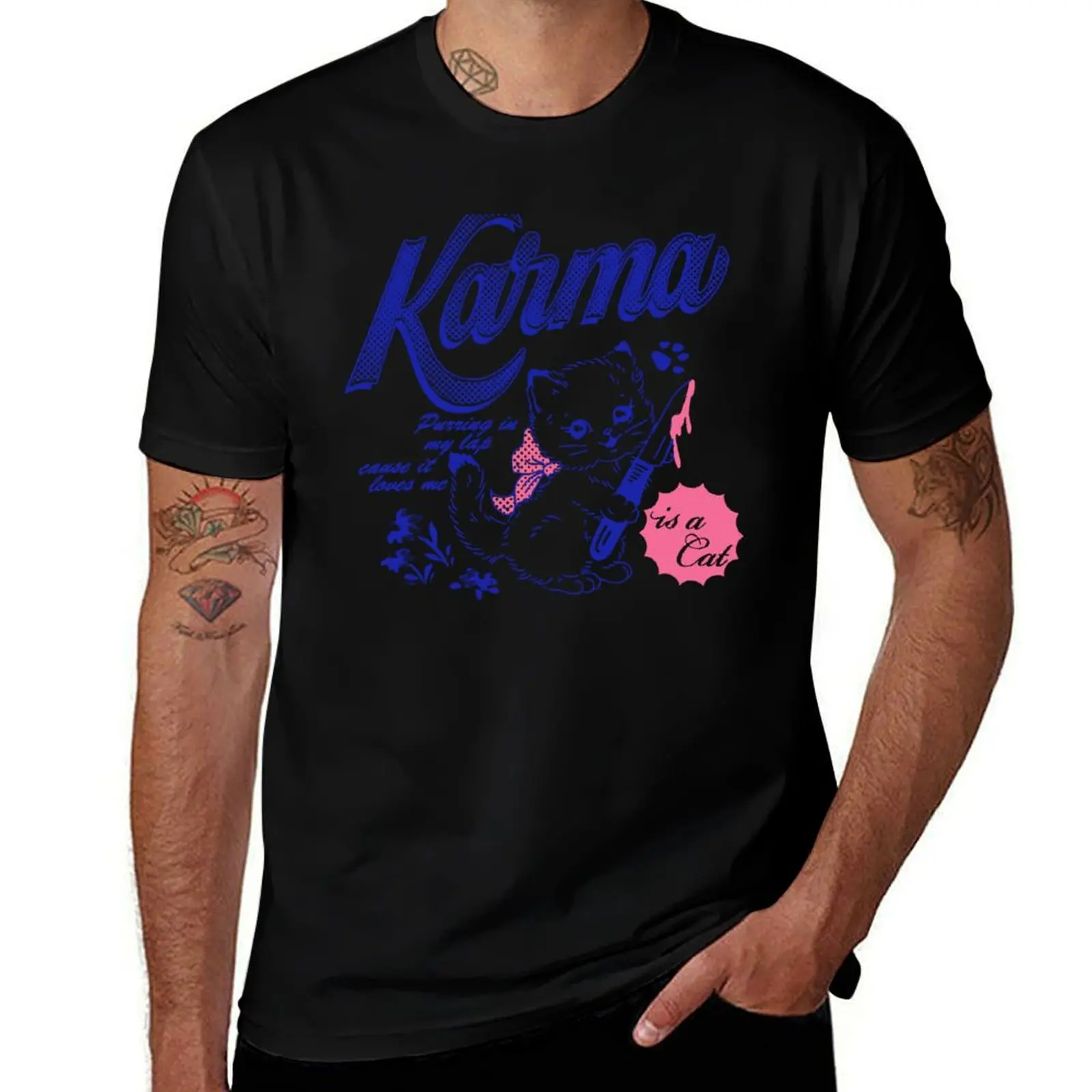 Karma is a Cat Vintage 90s y2k aesthetic Kitty T-Shirt Anti-Wrinkle Short Sleeve T-Shirt