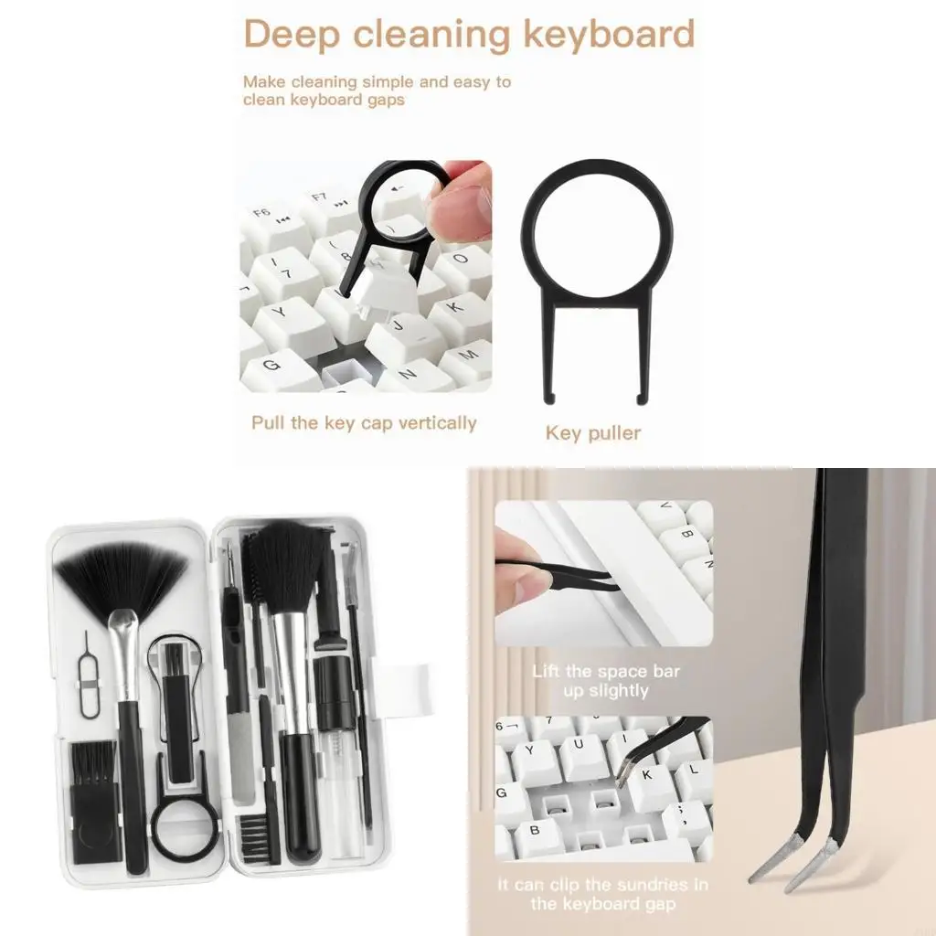 J1HD 19 Piece Cleaning Group For Digital Devices Having Several Brushes And Solution Holder