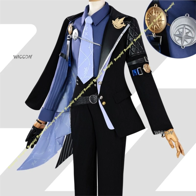Costumi Cosplay Zenless Zone Zero Ragazzi Uomo Cappotto Camicia Hugo Vlad Cappotto Camicia Nero Pantaloni freddi Cravatta Copricapo Natale Halloween