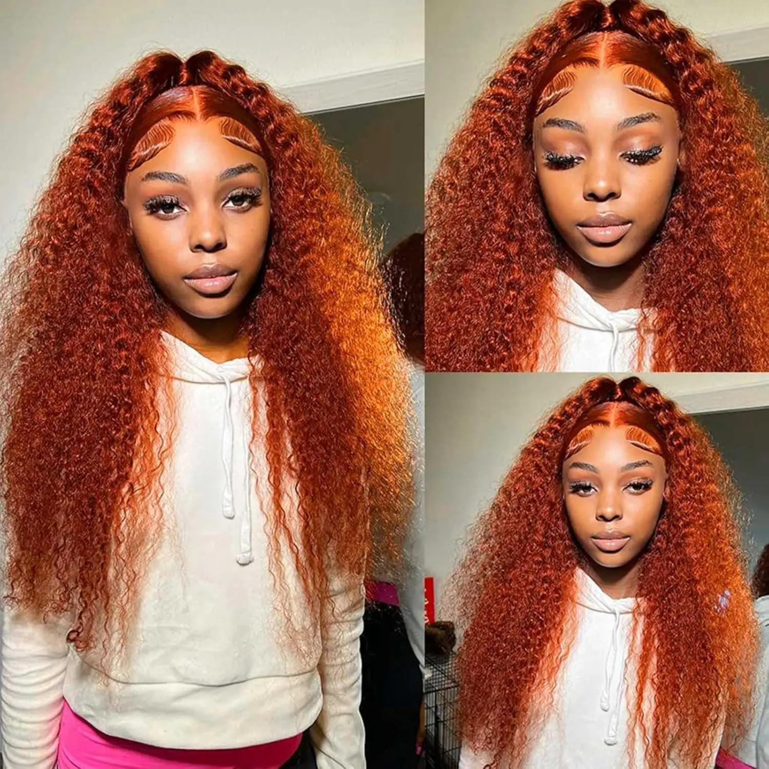 

Curly Wigs 13x6 HD Lace Front Wig Ginger Human Hair Wig Deep Wave 40 30 Inch 350 Orange Ginger Colored Preplucked Water Wave