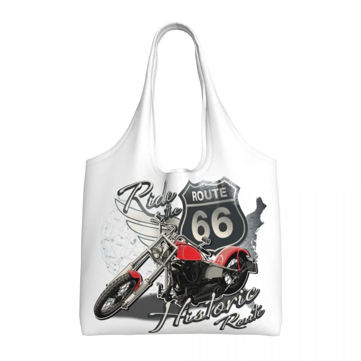 

Route 66 Travel Motorcycle Ride Grocery Shopping Bags Canvas Shopper Shoulder Tote Bags Capacity Durable American Road Handbag