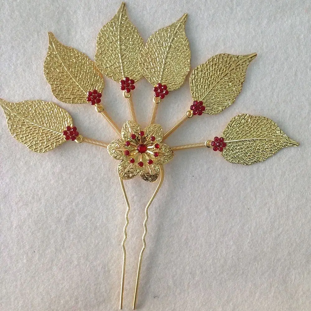 

Ancient Style Headwear Thai Headdress Ancient Hanfu Headwear Leaf Metal Hair Sticks Feather Gold U Shape Hairpin