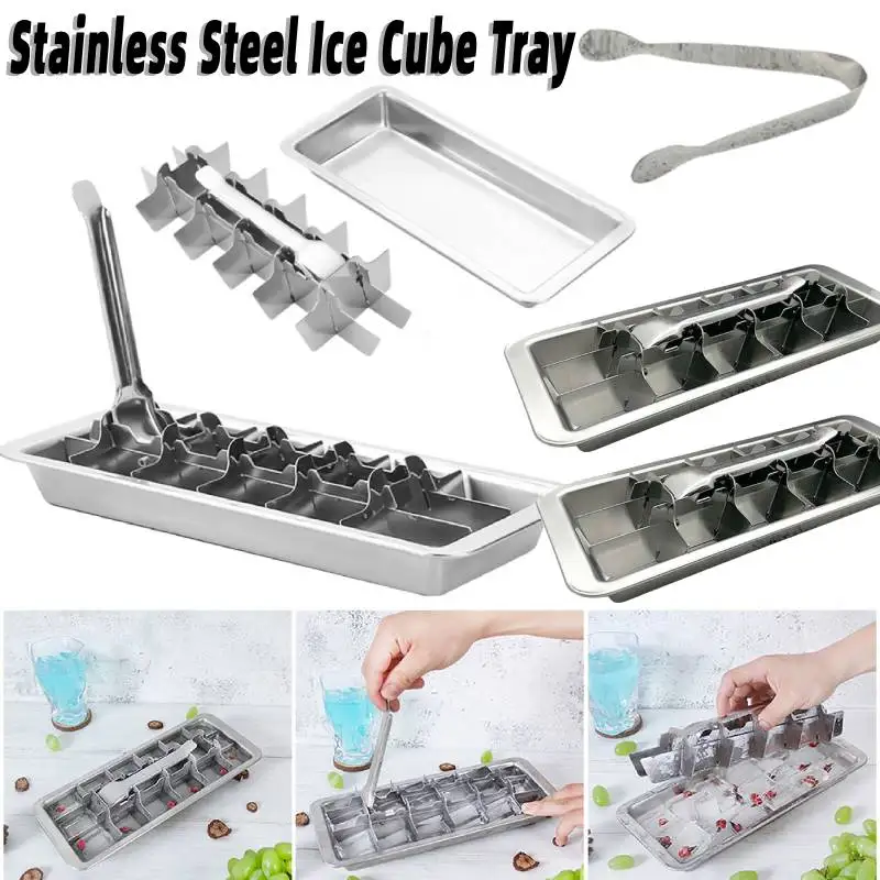 

18-Slot Stainless Steel Ice Cubes Tray Easy Release Handle Metal Ice Cubes Maker Ice Cubes Mold Home Kitchen Bar Mould Tools