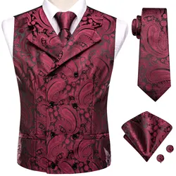 Hi-Tie dunkelrote Herren westen Seide Paisley Jacquard Weste Jacke Krawatte Taschentuch Manschetten knöpfe für Männer Business Party Designer Geschenke