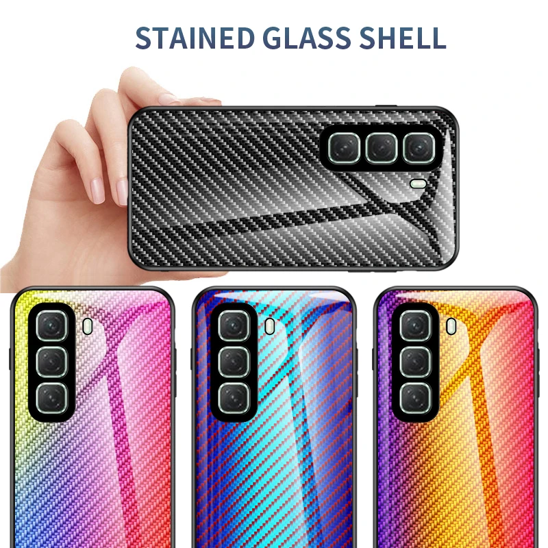 

For INFINIX Hot 50 4G 40 Pro 40 30i 11 11S 10 Pro 10S 10 9 Pro 8 Carbon Fiber Textured Glass Phone Case