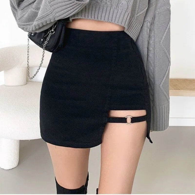 Asymmetrical Black Skirts Women Sexy Night Club Mini Punk Style Streetwear Fashion Irregular Y2k Harajuku Simple Hotsweet Solid