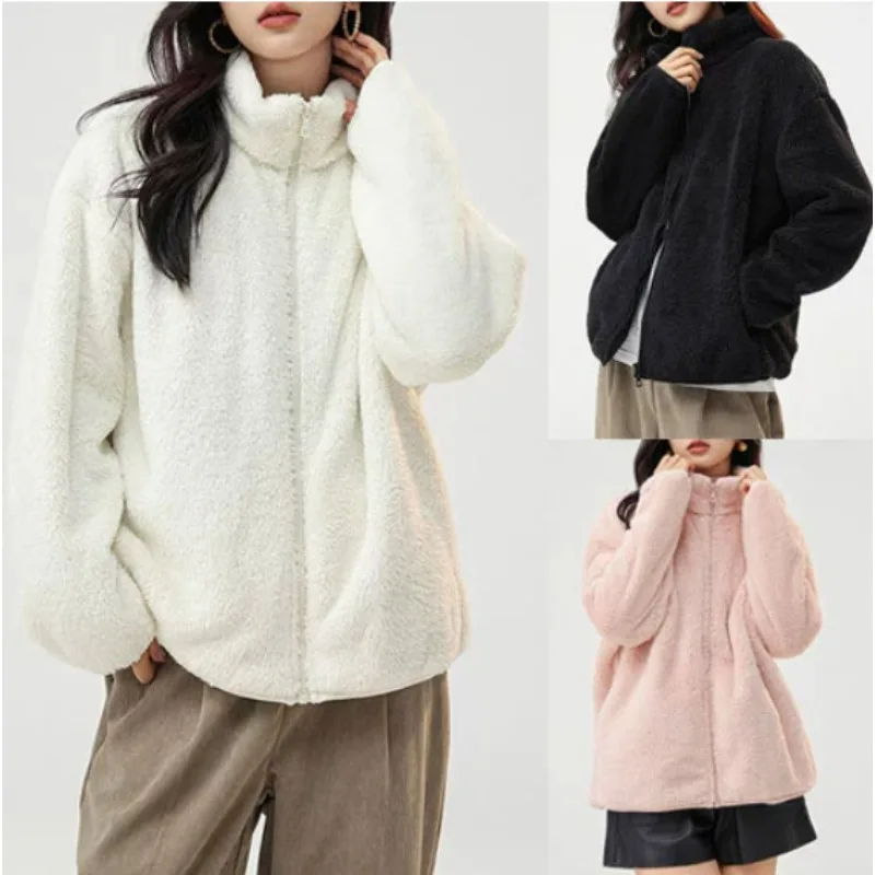 Women's Fleece Coat Winter Warm Thicken Jacket Two-Sided Wear Double-Sided Velvet Coral Fleece Coats Polar Fleece Jackets