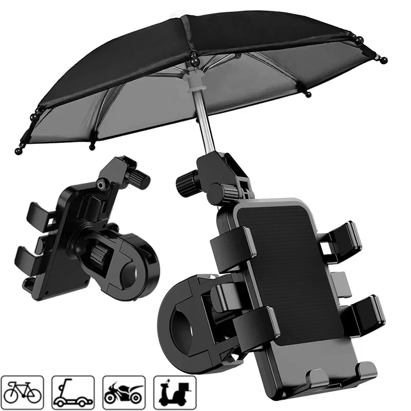 Motorcycle Mobile Phone Holder Stand & Umbrella Rainproof Sunshade Bicycle Outdoor Scooter Phone Clip Handlebar Mount For iPhone