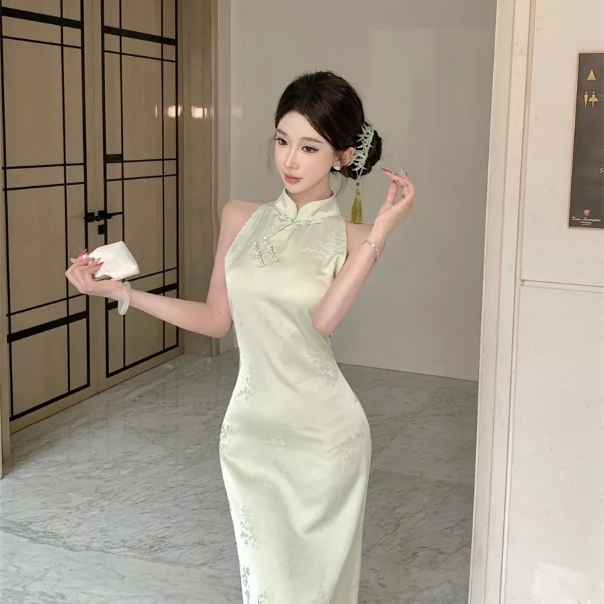 Retro Chinese Sle Tie-Dye New Mid-Length  Dr Collar Stand-Up Skirt Floral Embroidery Button Detail Summer 2025