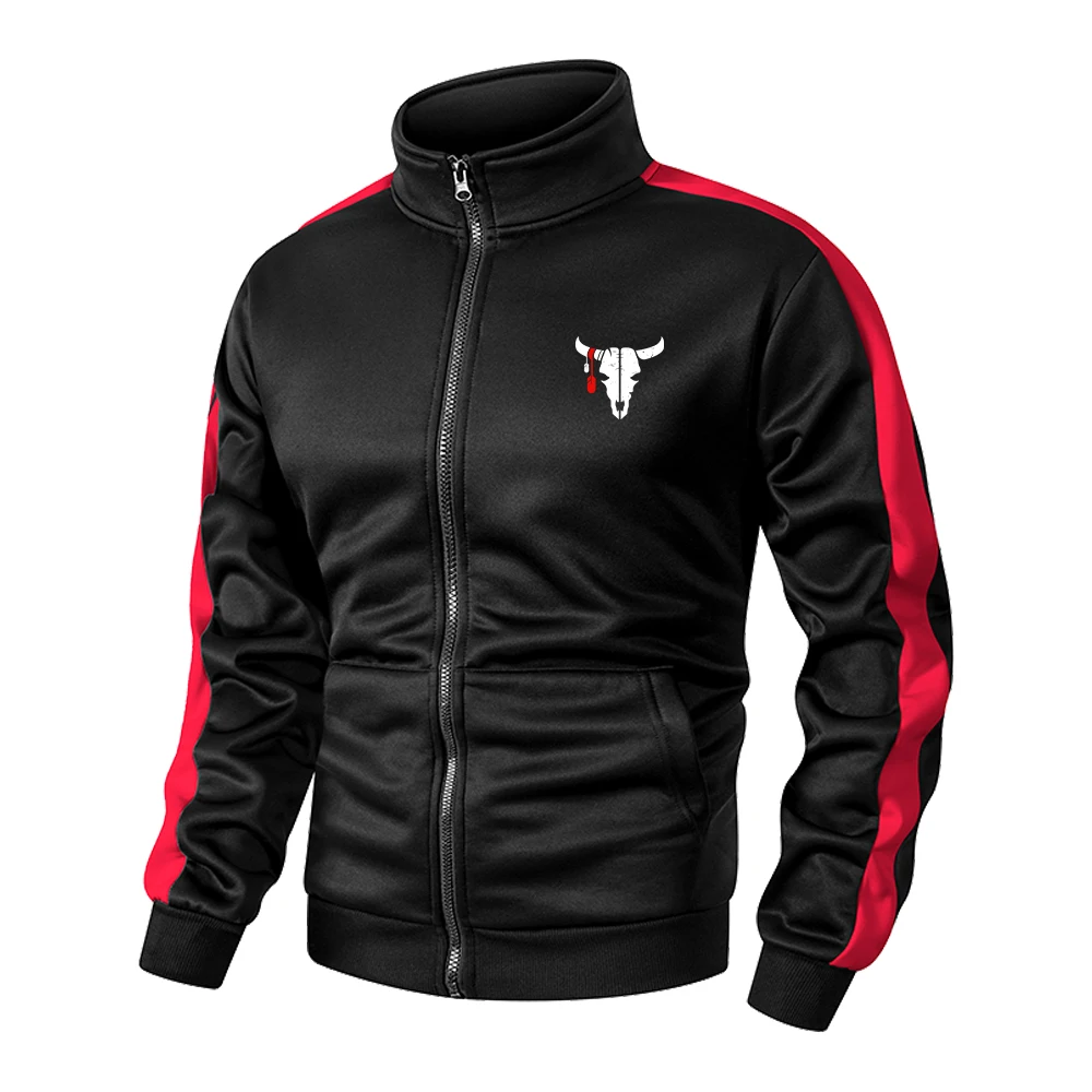 Men's Vintage Bull Head Print Casual Jacket Warm Zip Up Outerwear For Spring Autumn For Daily Wear Running Fitness And Sports