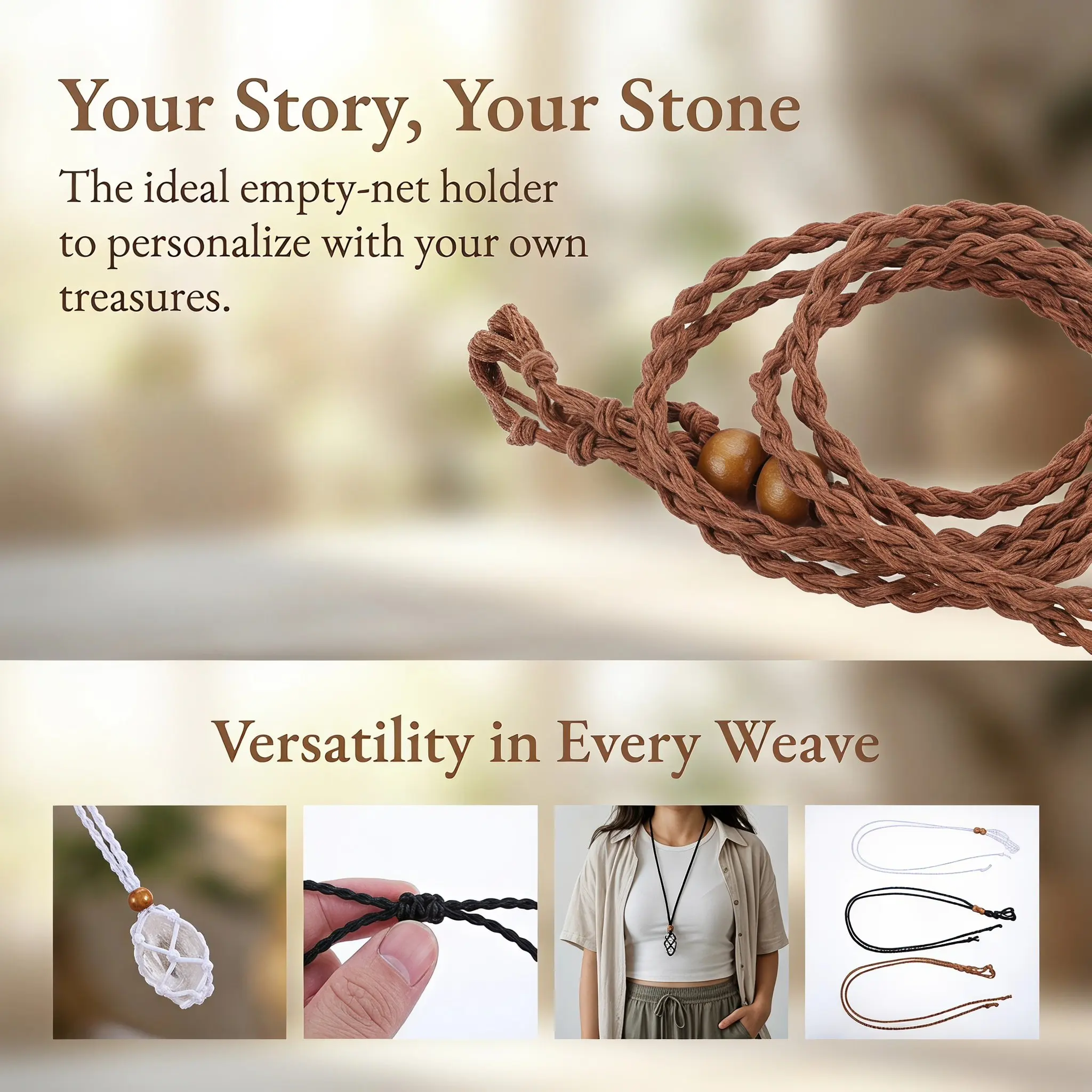 3Pcs Adjustable Cord Crystal Necklace Core Macrame Pouch Adjustable Empty Stone Holder Necklace Cage Pendant Cord for Jewelry view 5