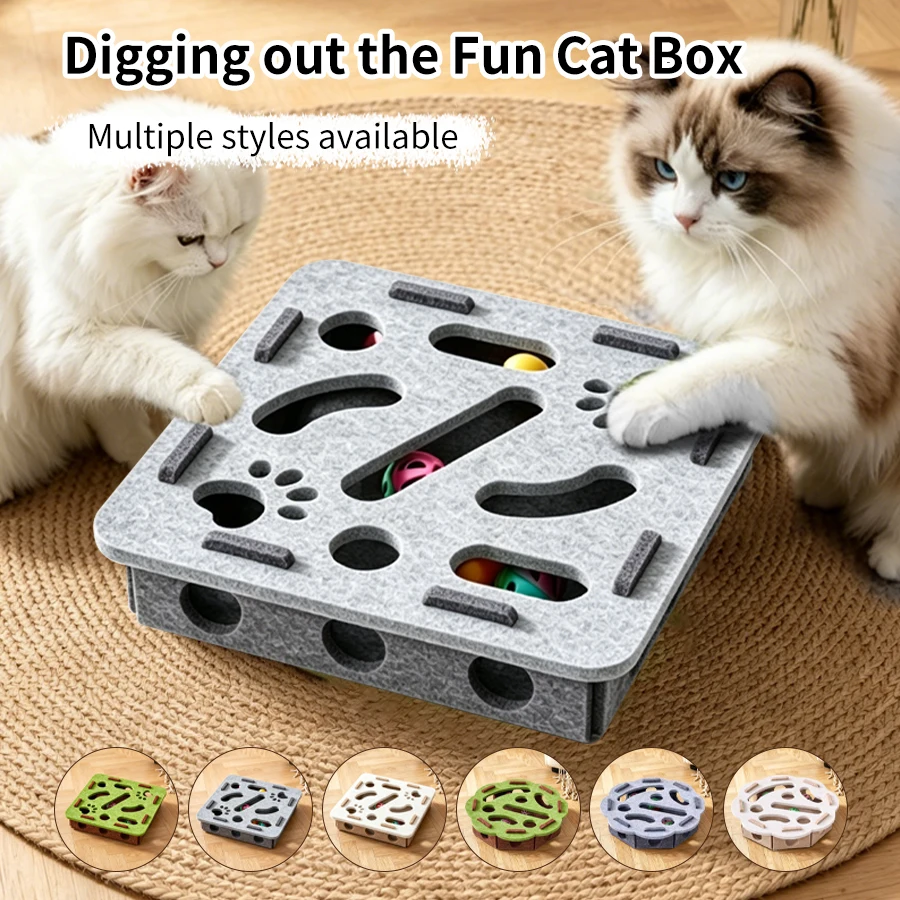 Boîte labyrinthe réutilisable pour chat, jouet interactif avec balles sonores, boîte de recherche et de fouillis, jouet de puzzle d'enrichissement et de grattage pour soulager l'ennui des chats