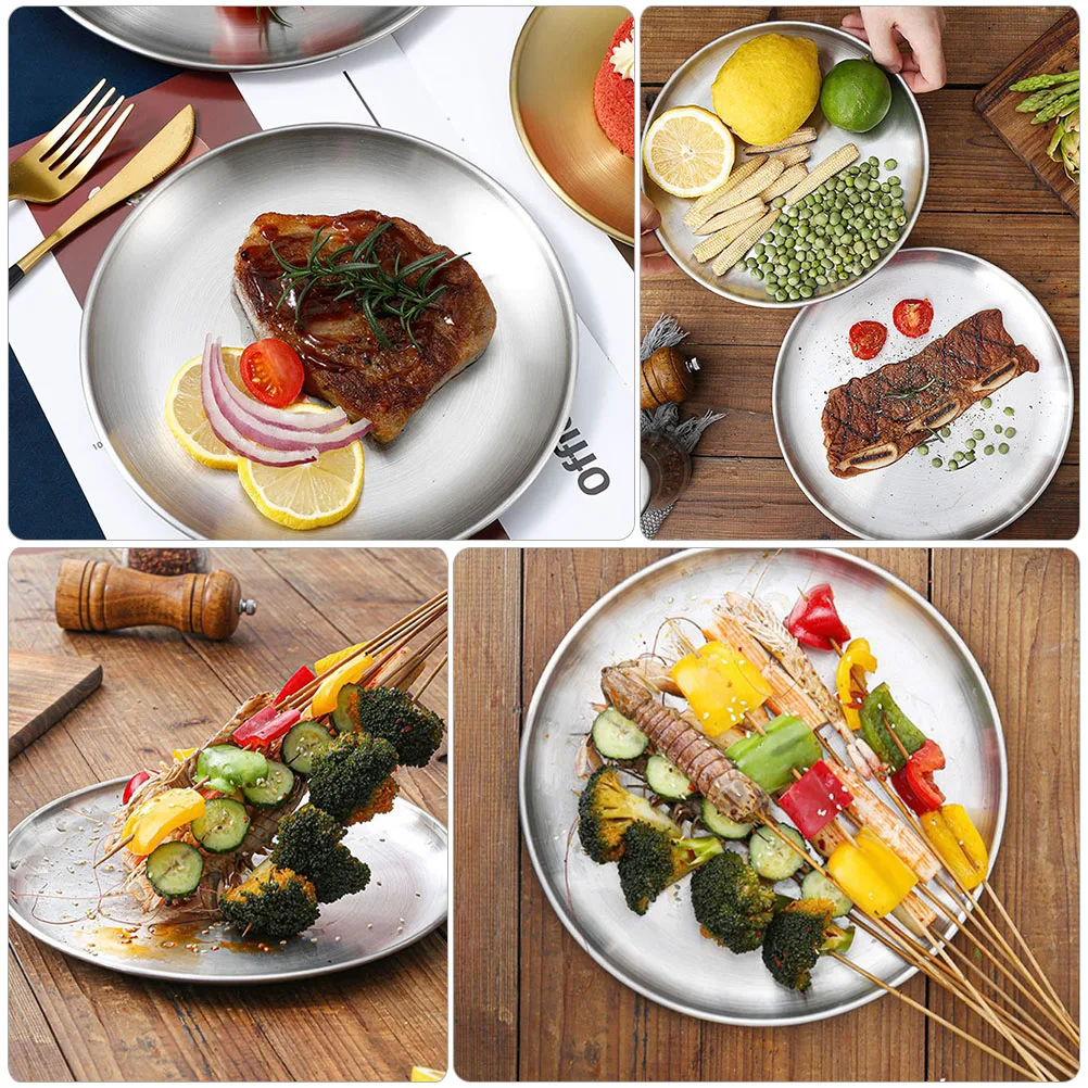 

2 Pcs Steel Stainless Tray Food Meat Container Dinner Plate Serving Silver Snack