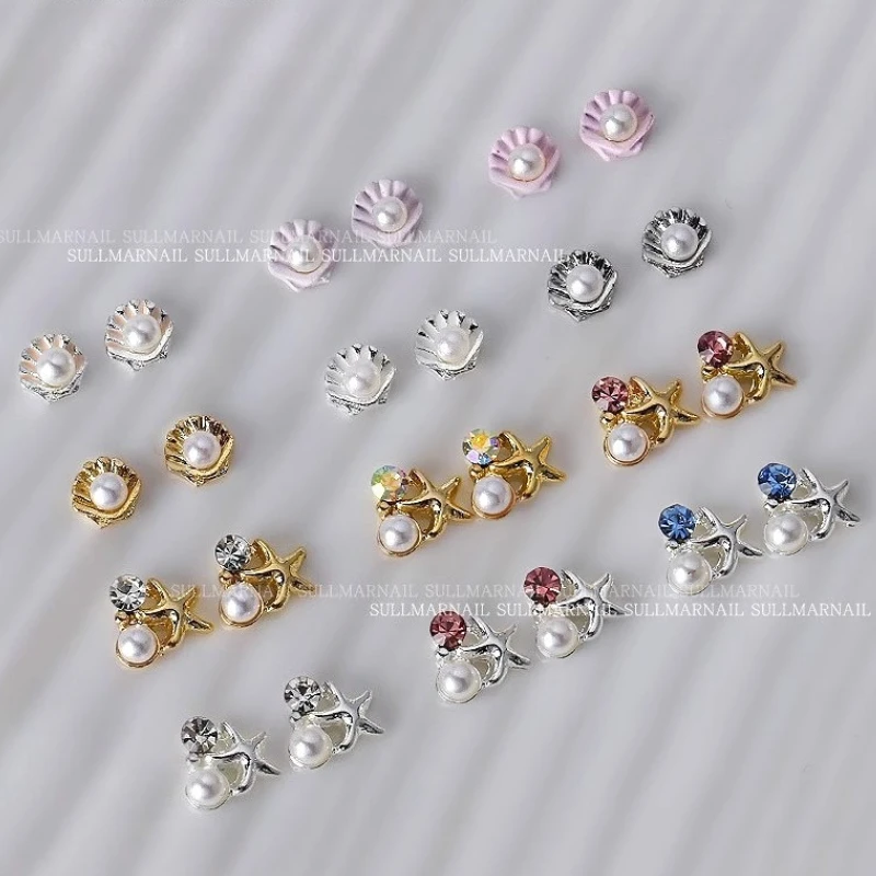 

Lovely Summer Sea Pearl Rhinestone Alloy Starfish Shell 3D Nail Art Jewelry Decorations Fashion Cute Metal Manicure Accessories