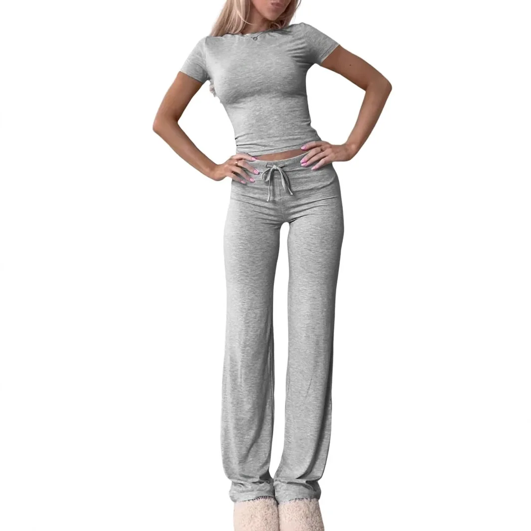 2 Pieces Women Sets 2025 New Fashion Casual Europe Short-Sleeved Tops+Long Pants Sportswear Yoga Wear Women's Clothing