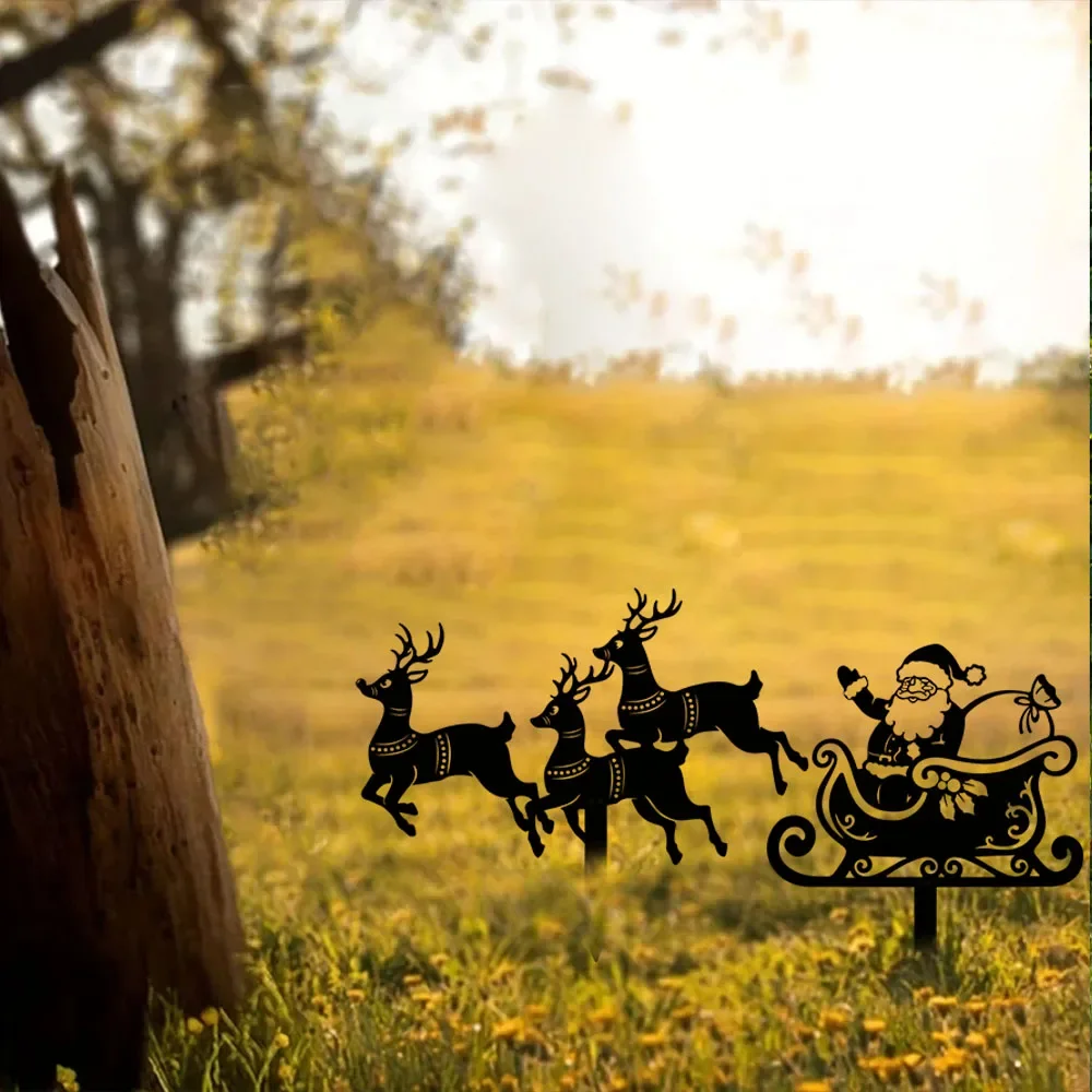 Enchanting 2-Piece Outdoor Christmas Metal Set: Reindeer & Sleigh Yard Decor. Festive Holiday Magic.