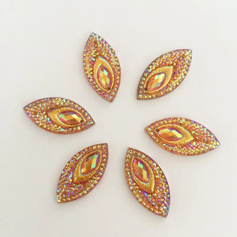 20PCS 11*22mm AB Resin Horse Eye Flatback Peacock Eye Rhinestone Wedding Decoration 2 Hole Jewelry Accessories D34