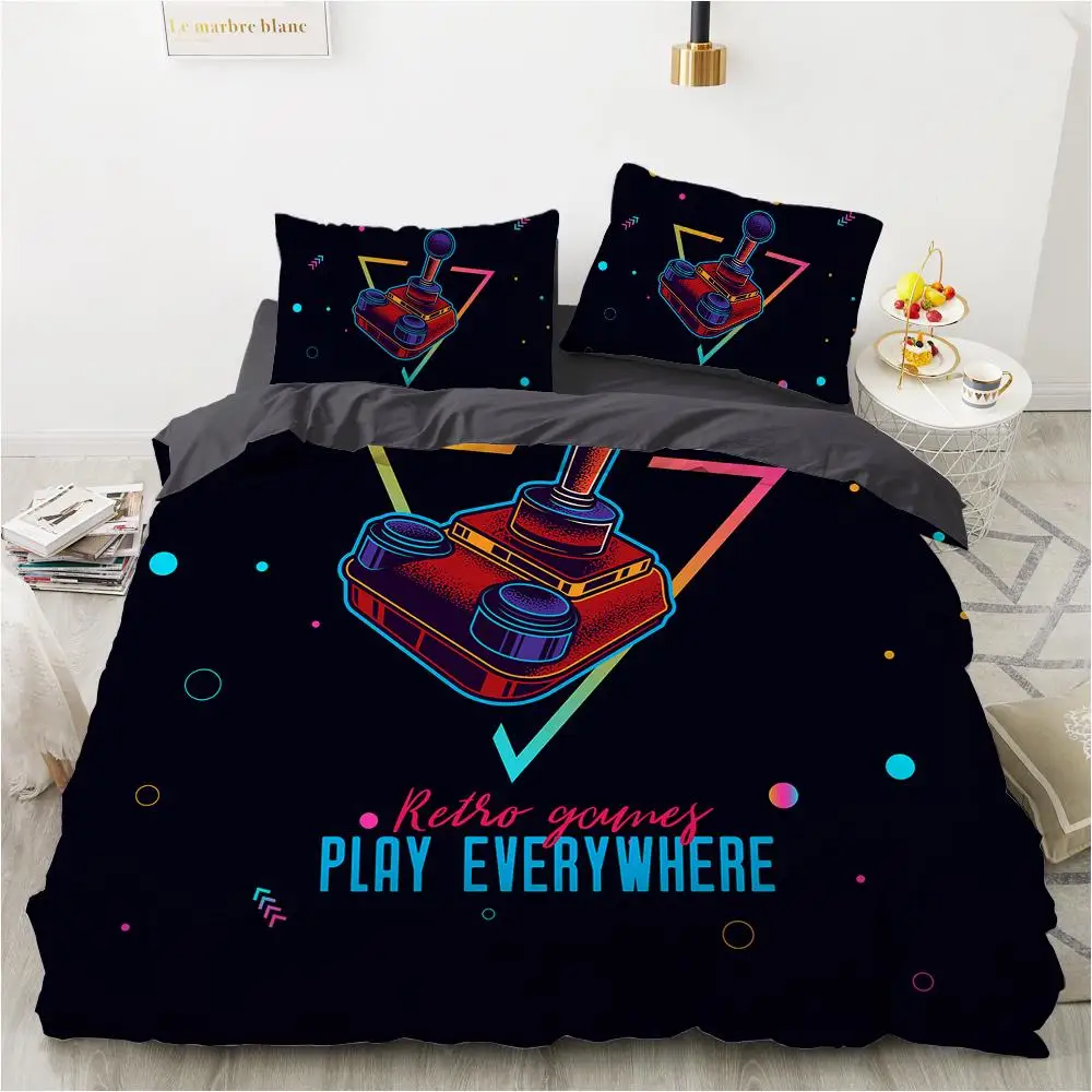 Game Duvet Cover Set Microfiber Colorful Gamepad Print Bedding Set Boys Teens Video Game Gamepad Play Everywhere Comforter Cover