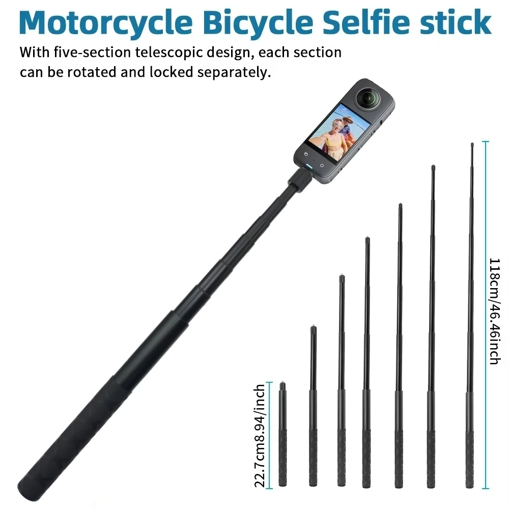Motorcycle Bike Mount Extension Pole Selfie Stick Double Side Super Clamp Clip for Insta360 x2 x3 x4 x5 Monopod Handlebar Action view 5
