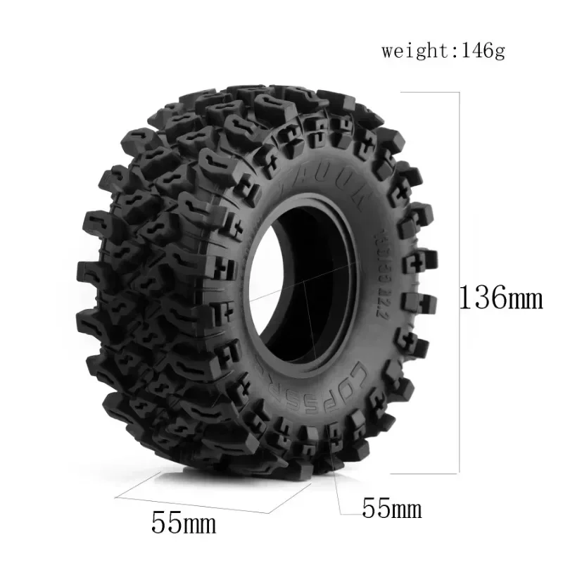 4pcs 136mm 2.2 inch Rubber Tire Wheel Tyre for 1/10 RC Crawler Car Axial SCX10 Pro Wraith Capra RR10 Trxs TRX4 YK4082