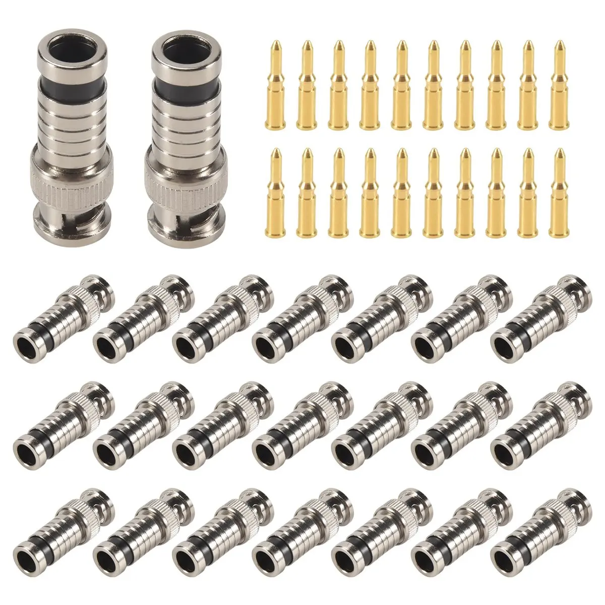 Fashion 20 Pcs BNC Compression Connector 75 Ohm Coupler with Copper Pin for RG58-59 Crimper Video Plug Extension Coaxial Cable