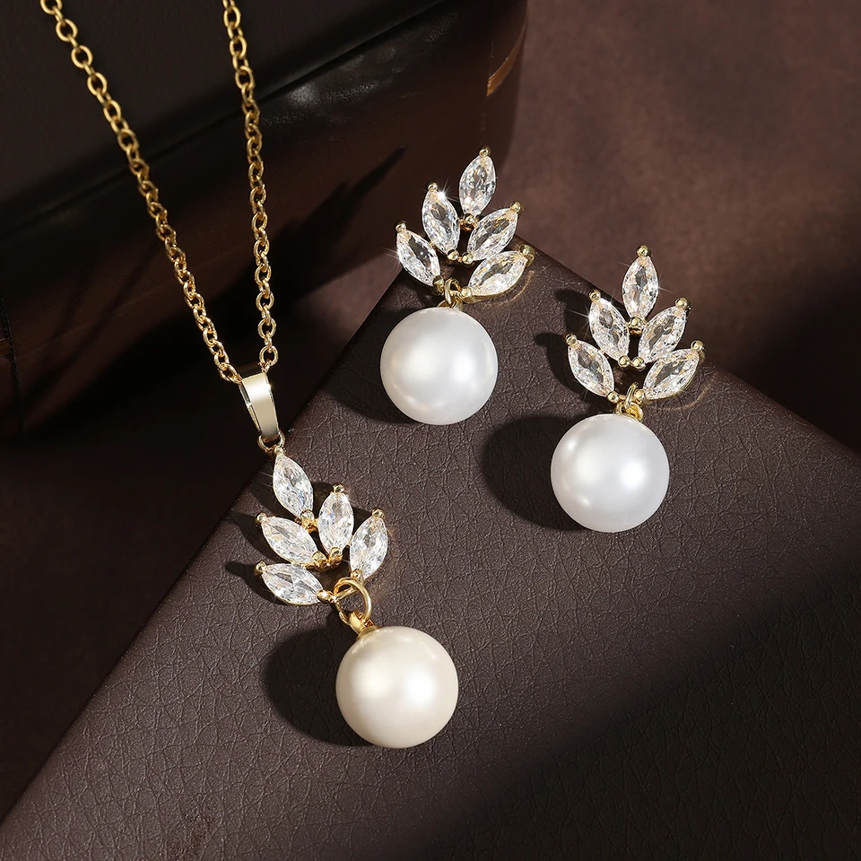 ZAKOL Elegante Imitation Perle Zirkonia Ohrring Halsketten Sets Exquisite Hochzeit Verlobung Party Schmuck Geschenk Mit Verpackung Box – Detail 12