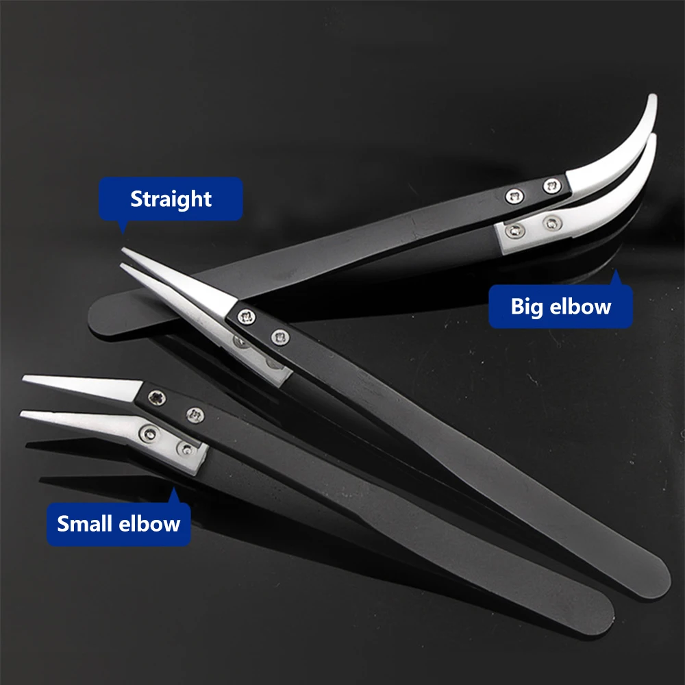 1/3Pcs Ceramic Straight Tip Electronic Soldering Tweezers, Anti-Static Reverse Acid Resistant Precision Chuck Ceramic Tweezers