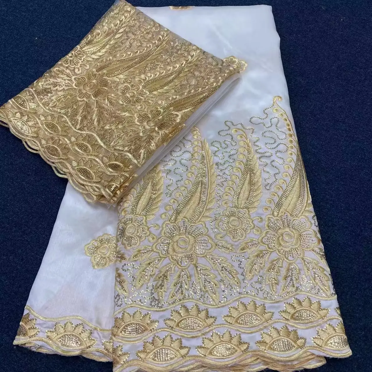 Pretty George Lace Fabric With Blouse 5+2 Yards Sets For Wedding Dress Nigerian Embroidery Guipure George Lace Fabric E23-24