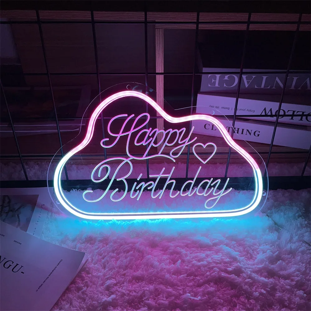 

Happy Birthday Carving Neon Sign Personalized Color Collision Cloud Styling for Friend Birth Gifts Bedroom Wall Decor Led Light