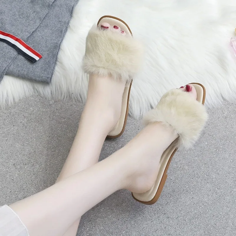 Women Shoes Fur Slippers Home Women Furry Soft Fluffy Plush Platform Flat Cotton Slippers Plus Size House Shoes Zapatos De Mujer