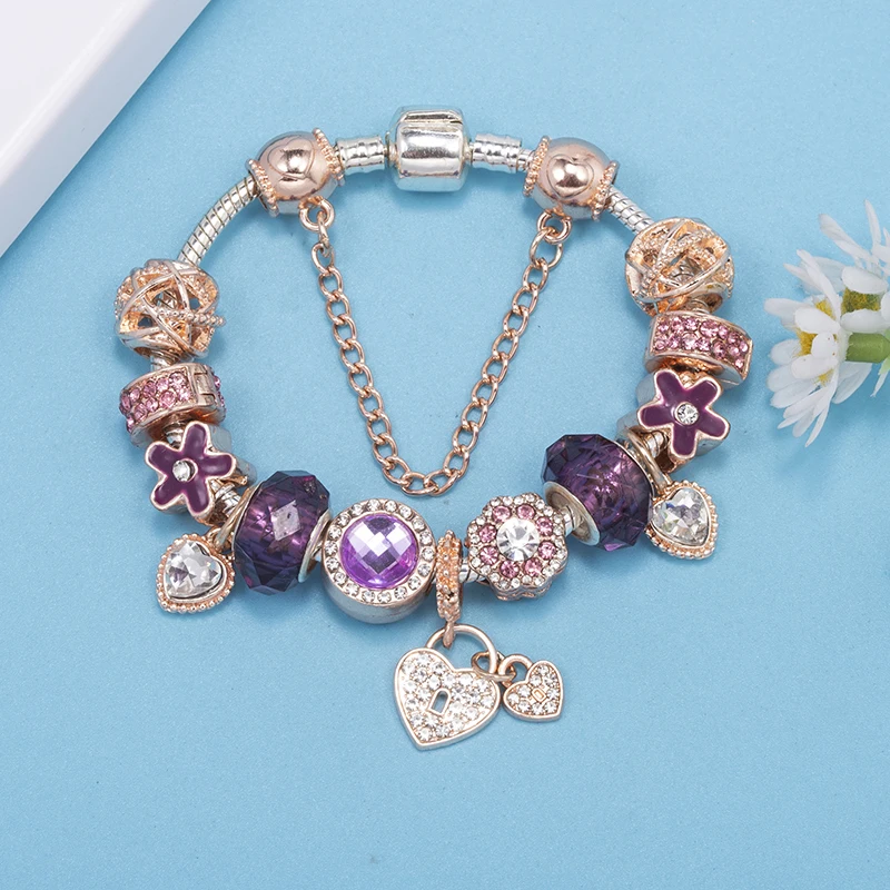 Pink Gift Bag High Heels Charm Bracelet For Women With Crystal DIY Charms Beads Pendants High-Quality Jewelry Dropshipping