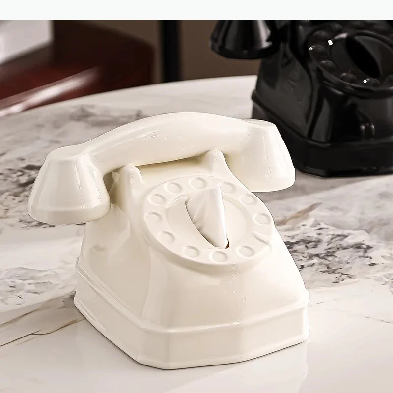 Telephone Shape Ceramic Tissue Box Napkin Paper Box Desktop Removable Tissue Box Tissue Storage Boxes Tissues Container
