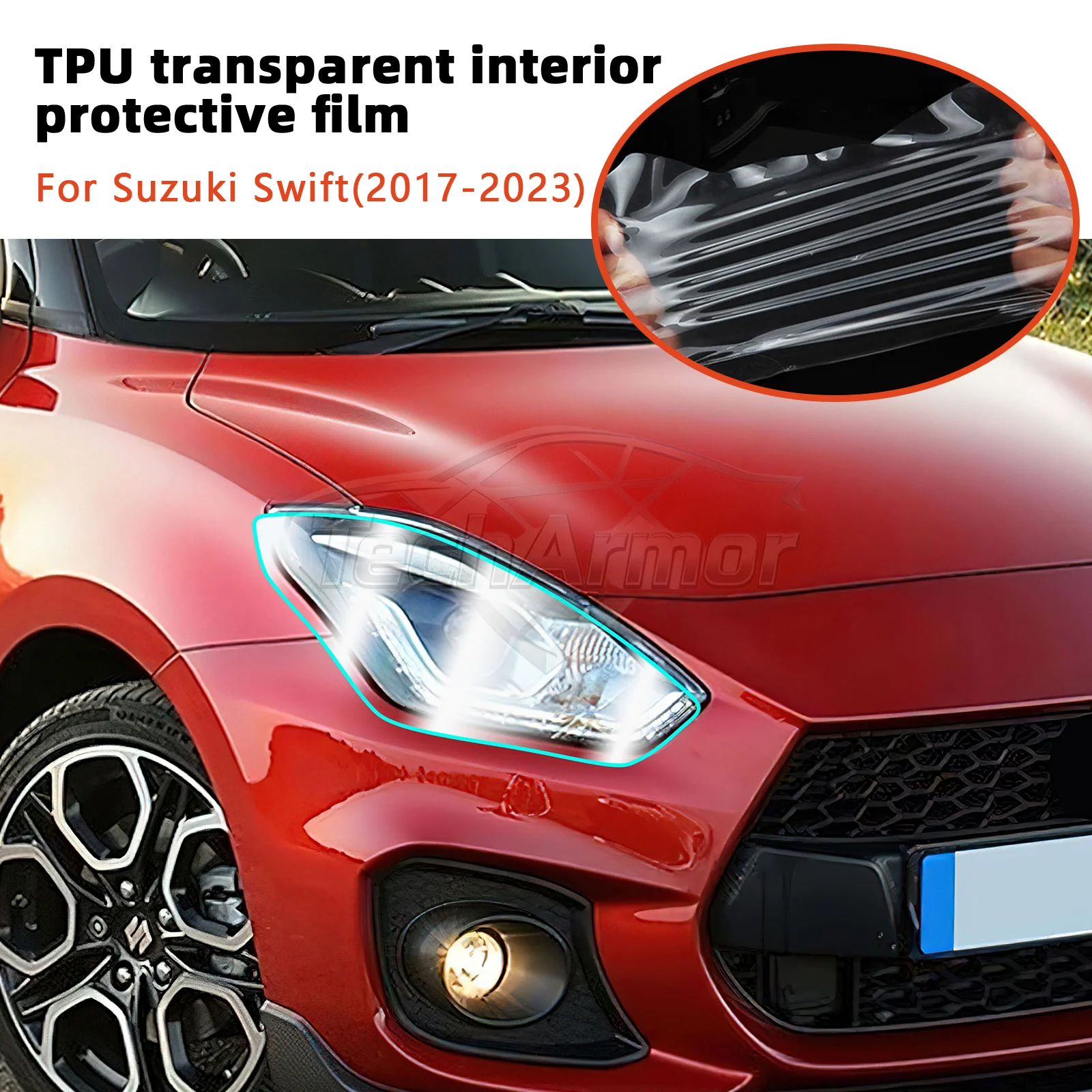For Suzuki Swift 2017-2023 TPU Car Headlight Protective Transparent Film Auto Body Protector Sticker Pre-cut Paint Accessories