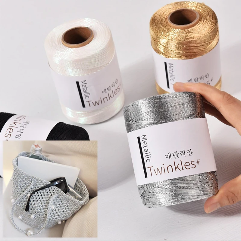 

200g Ball Glitter Metallic Yarn Gold Silver Thread 1mm Core DIY Knitting Crochet Sewing for Handbag Purse Christmas Decoration
