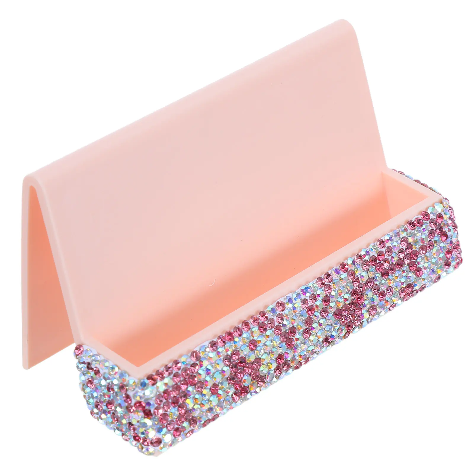 Crystal Rhinestones Business Card Holder Pink Elegant Desk Display Stand Office Desktop Business Card Organizer for Women