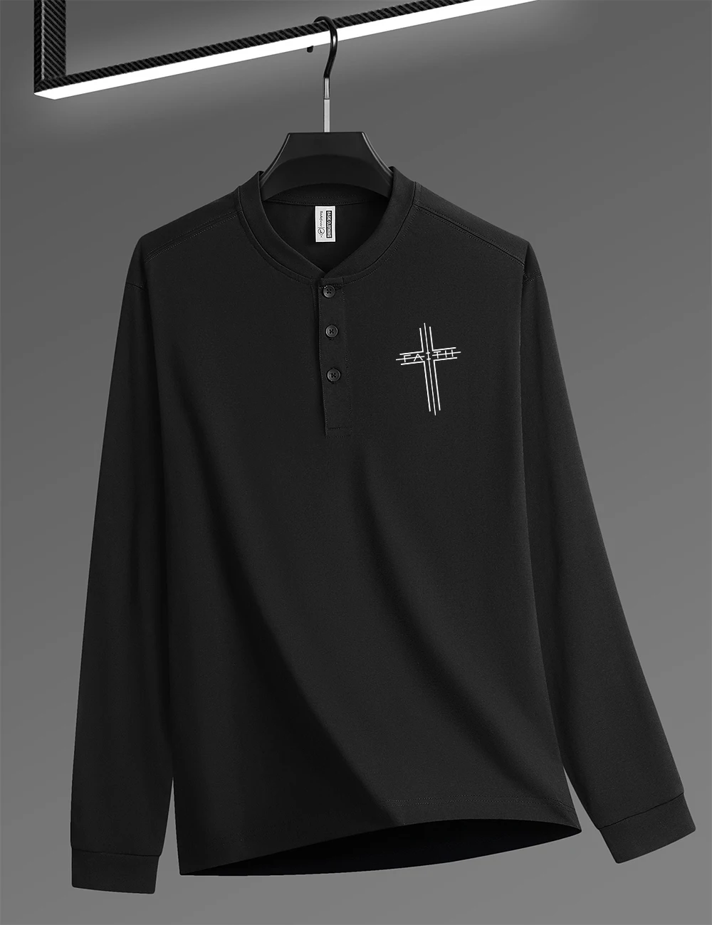 

Walking At The Intersection Print Men Henley Neck Tee Autumn Vintage Clothes All-Match Outdoor Thin Tee Male Simple Long Sleeve