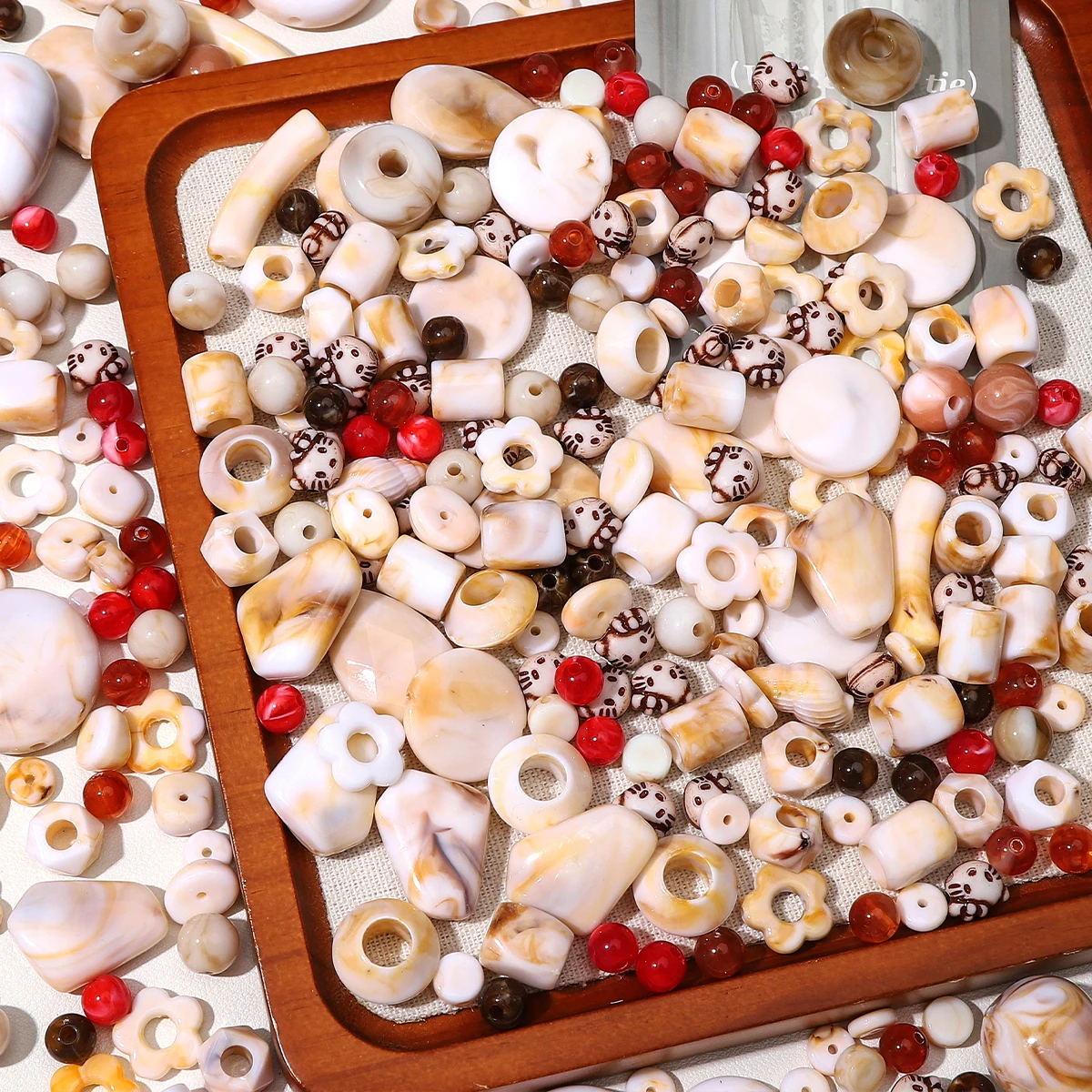 50g New Arrival Cream Color Acrylic Shaped Mixed Beads Boho Style Spacer Beads for DIY Bracelet Necklace Making Accessories