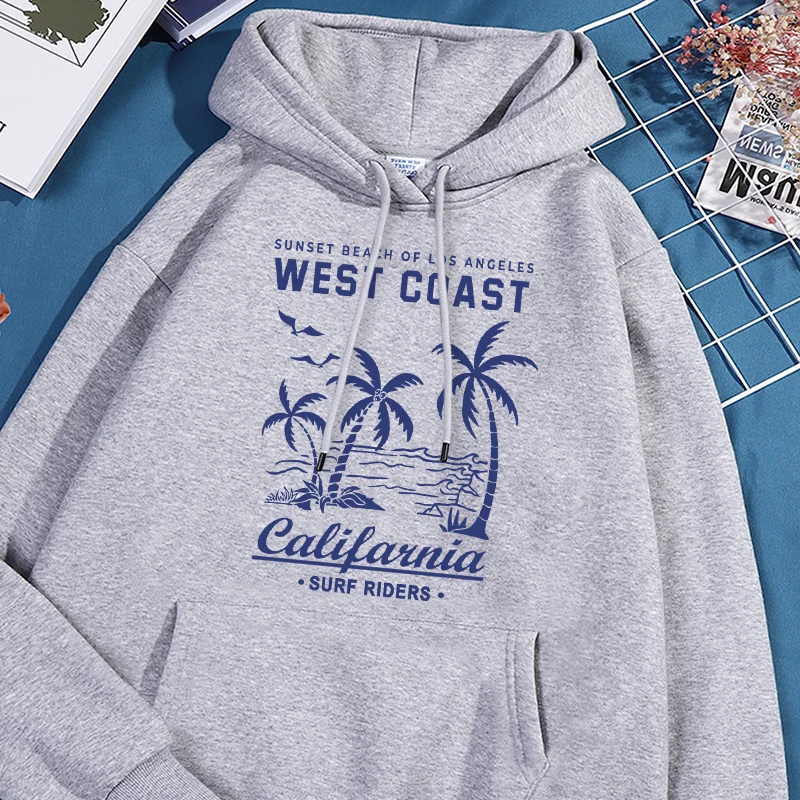 West Coast California Surf Riders Printed Mens Tracksuit Stylish Pocket Hoodies Fashion Fleece Sportwear Classic Causal Clothes