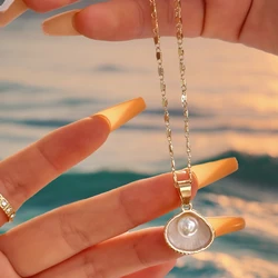1pc Fashionable Faux Pearl Shell Luxury Summer Necklace, Suitable For Ladies To Wear On Beach, Best Gift For Girls