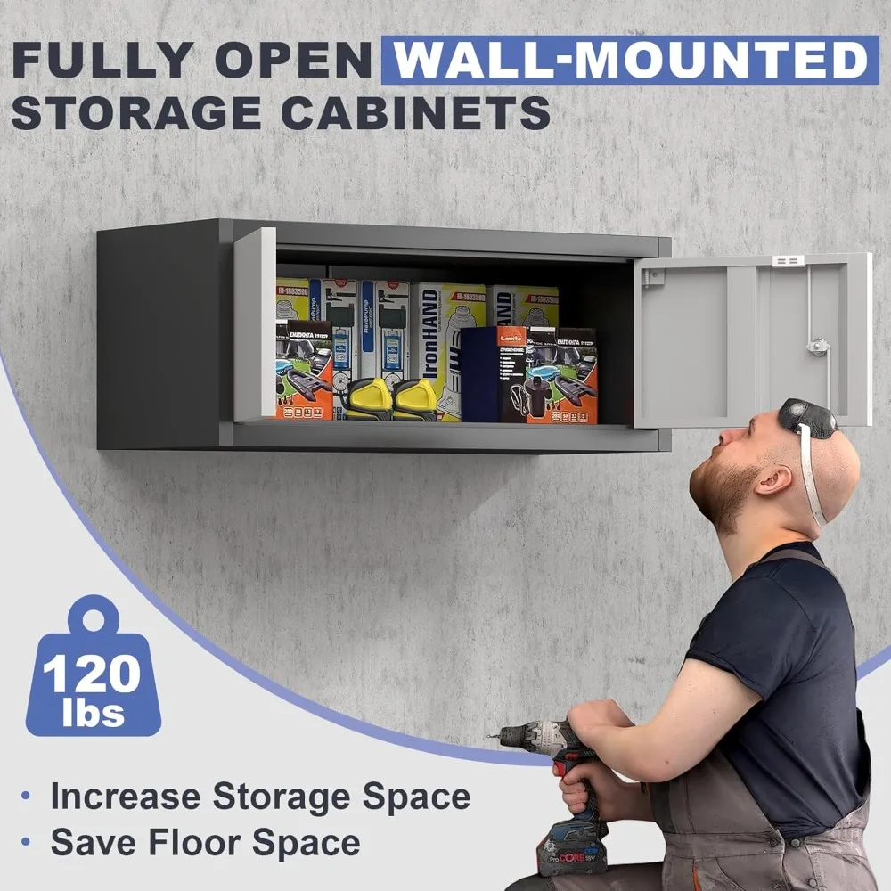 Шкаф с металлическим замком, настенное крепление для гаражного шкафа высотой 12,8 дюйма, стальное хранилище с дверцами и полками, плавающая организация хранения для