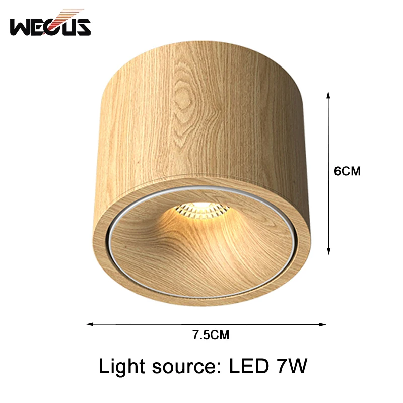 New Walnut Retro Ceiling Light Japanese Surface Mounted Adjustable Anti-Glare Eye-Friendly Downlight for Living Corridor Balcony