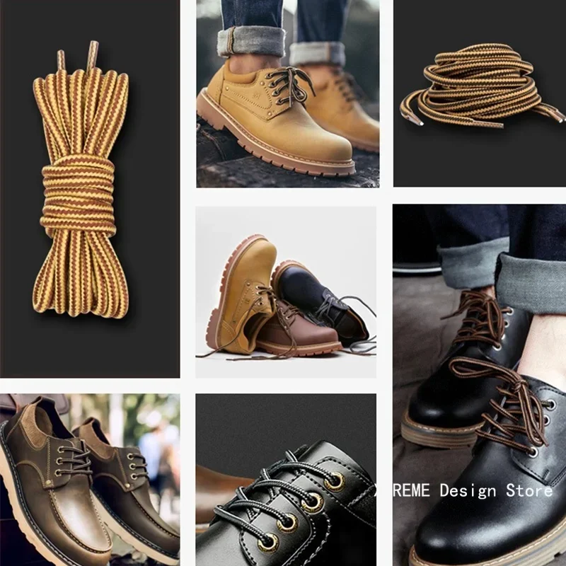 1Pair Round Shoelaces Boots Shoe Laces Striped Double Color Apply to High Gang Casual Shoes Cotton Shoelace