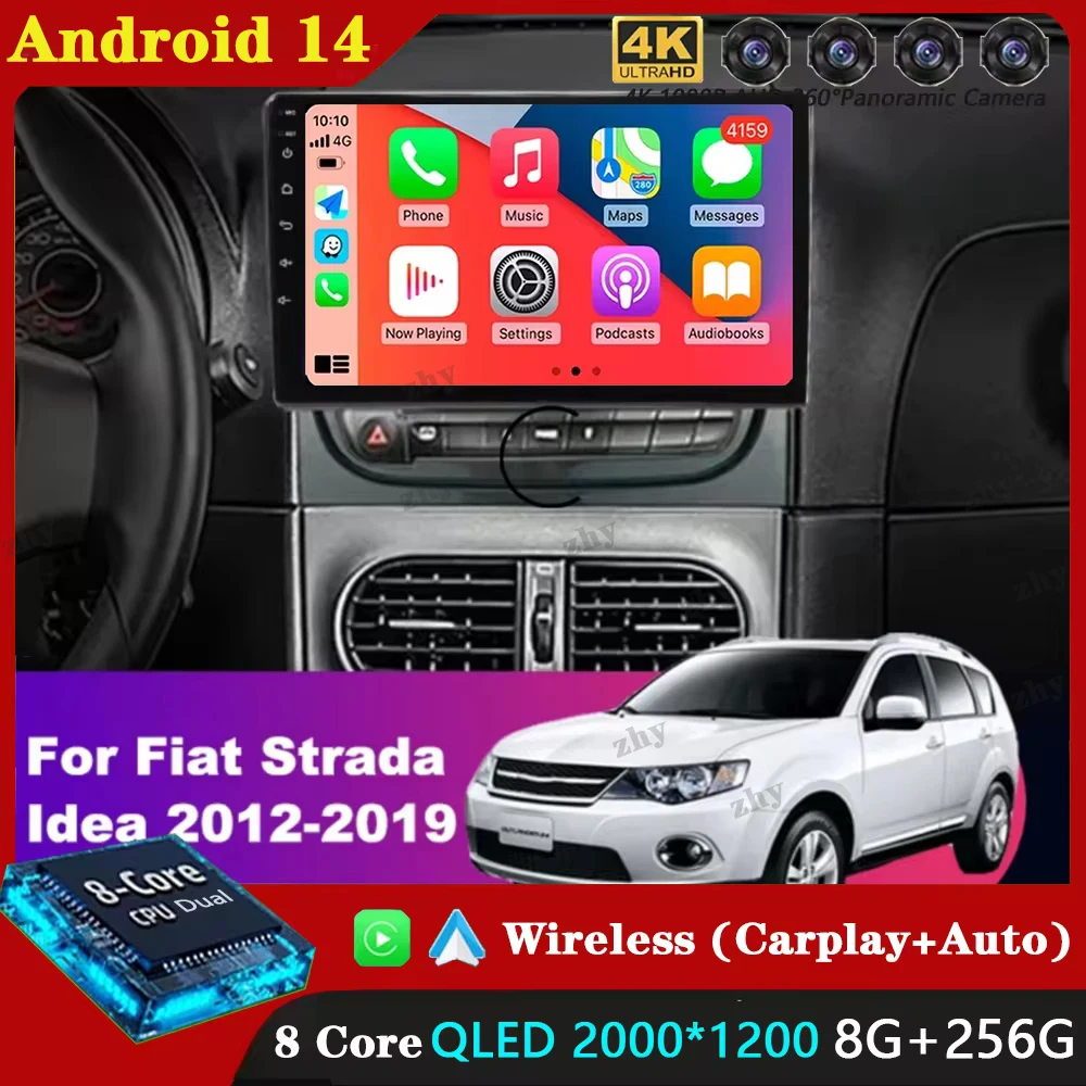 For Fiat Strada Idea 2012 2013 2014 2015 2016 2017 2018 2019 Android 14 CarPlay Car Radio Multimedia Video Player IPS GPS Naviga