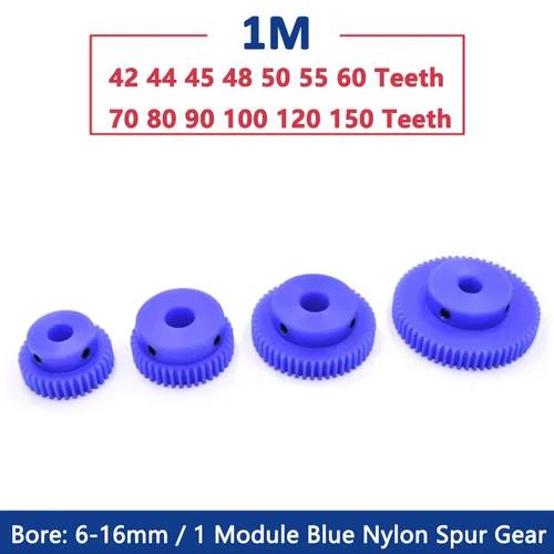 1 unidad 42-150T 1M engranaje recto de nailon azul 42 44 45 48 50 55 60 70 80 90 100 120 150 dientes engranaje de Motor de plástico diámetro 6 8 10 12 14 15 16mm