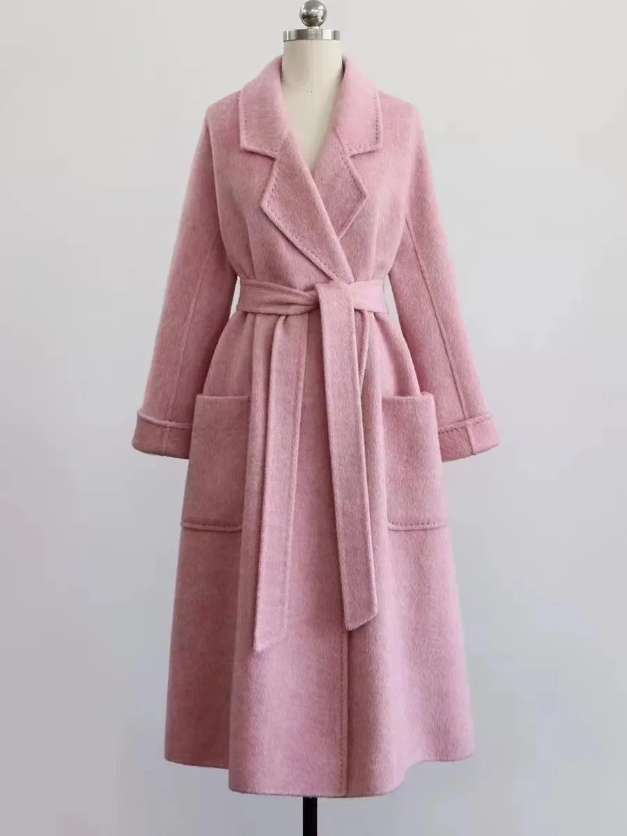 High-end Handmade Trench Coat Women Mulberry Silk Long Coat for Women Autumn Double-sided Wool Coats and Jackets Women